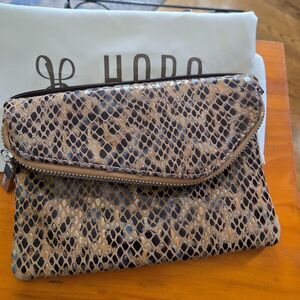 HOBO International Leather Snake Expandable Magnet Closure Clutch Bag